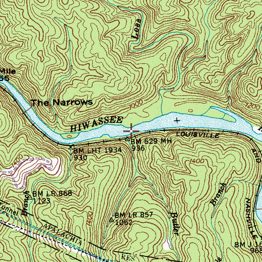 Topographic Map of Butler Branch, TN