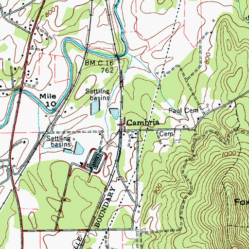 Topographic Map of Cambria, TN