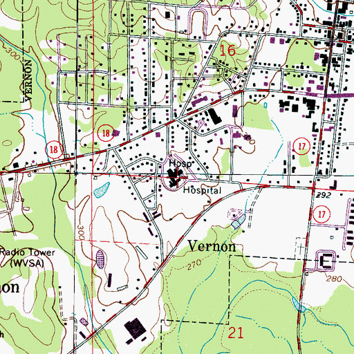 Topographic Map of Lamar County Medical Center, AL