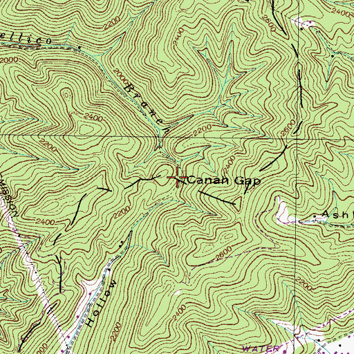 Topographic Map of Canah Gap, TN