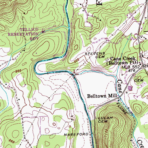 Topographic Map of Cane Creek, TN