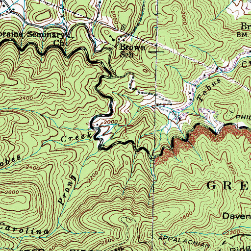 Topographic Map of Carolina Prong, TN