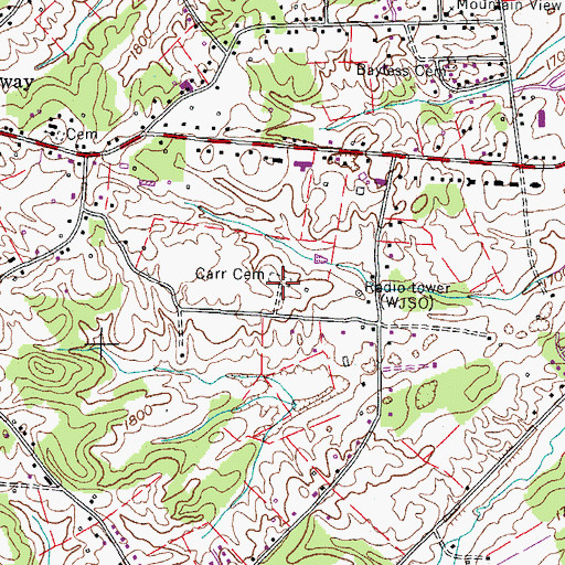 Topographic Map of Carr Cemetery, TN