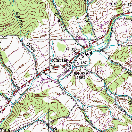 Topographic Map of Carter, TN
