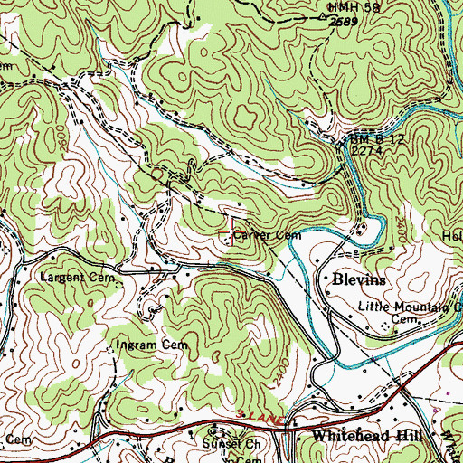 Topographic Map of Carver Cemetery, TN