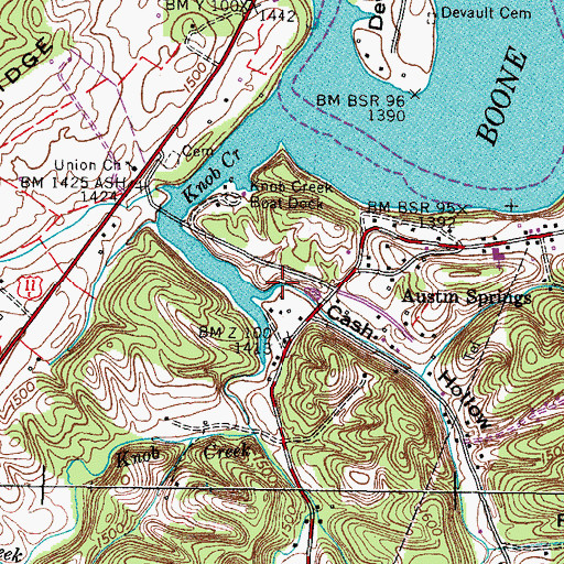 Topographic Map of Cash Hollow, TN