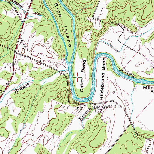 Topographic Map of Cates Bend, TN
