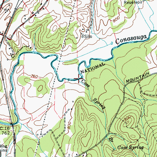 Topographic Map of Cave Spring Branch, TN