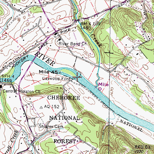 Topographic Map of Caywood Ford, TN