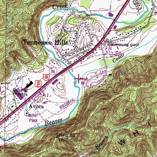 Topographic Map of Cedar Creek, TN