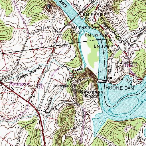 Topographic Map of Cedar Creek, TN