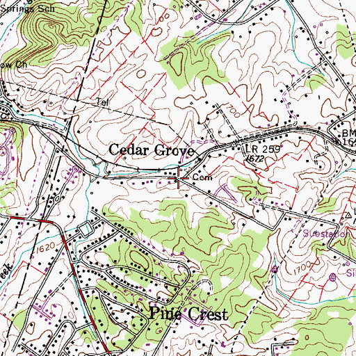 Topographic Map of Cedar Grove, TN