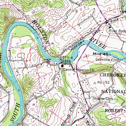 Topographic Map of Central Holston Church, TN