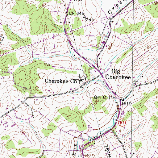 Topographic Map of Cherokee Church, TN