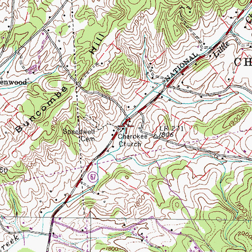 Topographic Map of Cherokee Church, TN