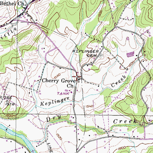 Topographic Map of Cherry Grove Church, TN