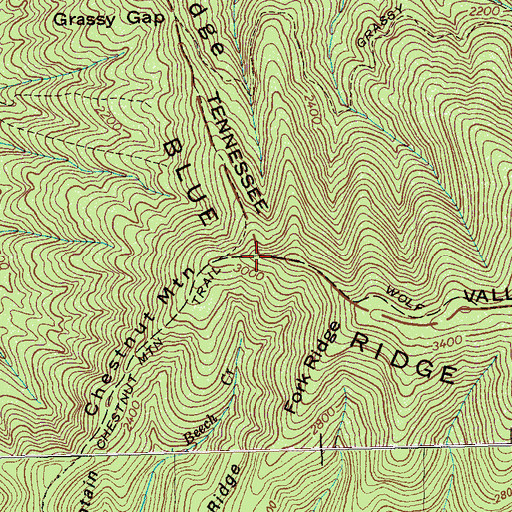 Topographic Map of Chestnut Mountain Trail, TN