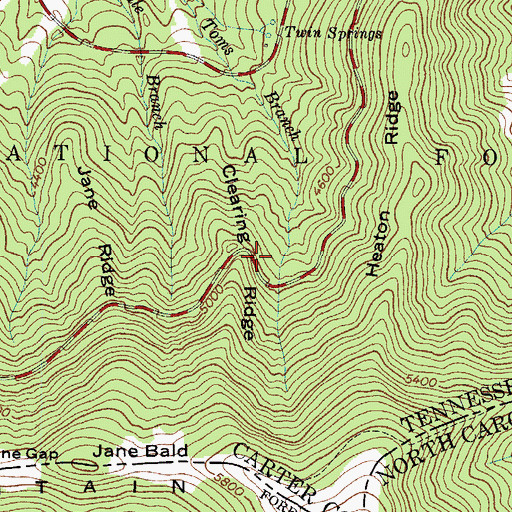Topographic Map of Clearing Ridge, TN