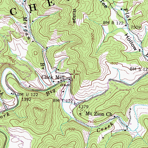 Topographic Map of Click Mill, TN