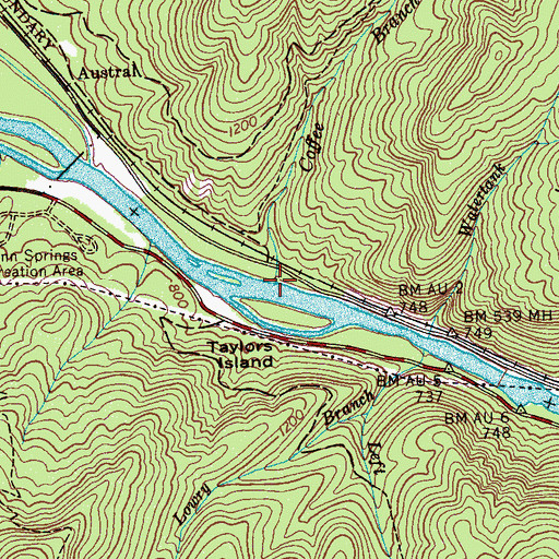 Topographic Map of Coffee Branch, TN