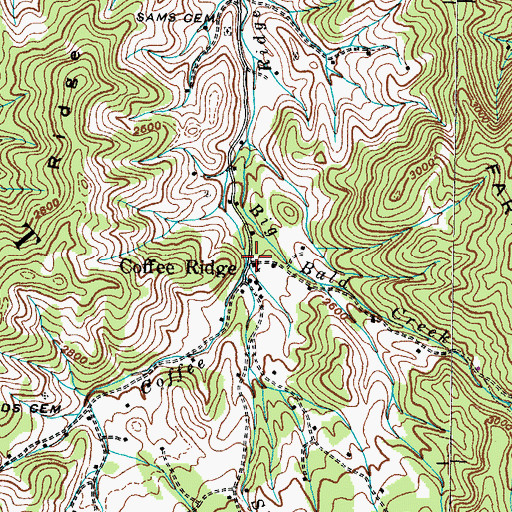 Topographic Map of Coffee Ridge, TN