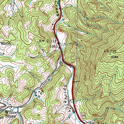 Topographic Map of Coffee Ridge Creek, TN