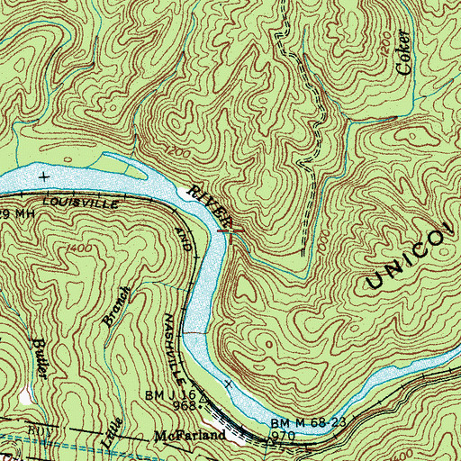 Topographic Map of Coker Creek, TN