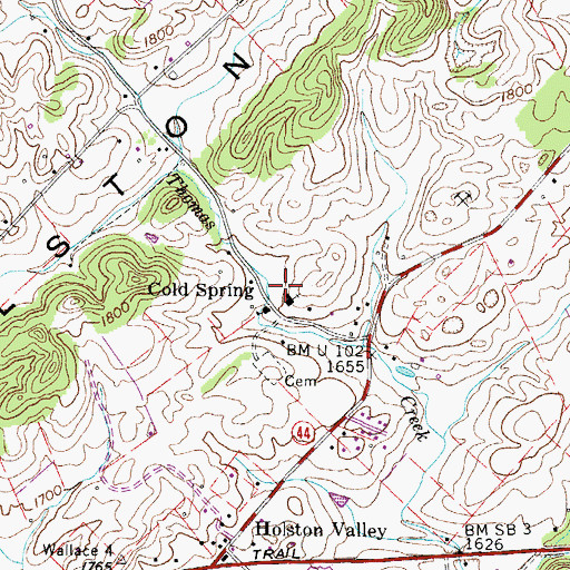 Topographic Map of Cold Spring, TN