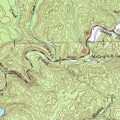 Topographic Map of Coon Creek, TN