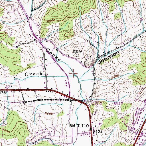 Topographic Map of Corn Creek, TN