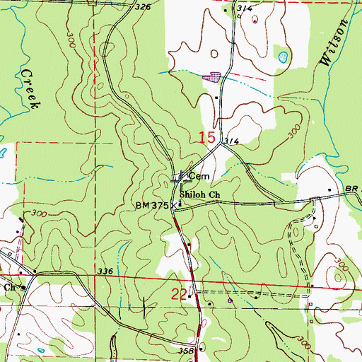 Topographic Map of Shiloh (historical), AL