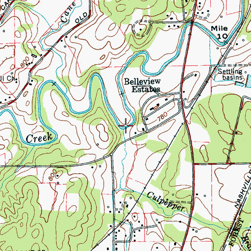 Topographic Map of Culpepper Branch, TN