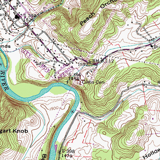 Topographic Map of Curtis Cemetery, TN