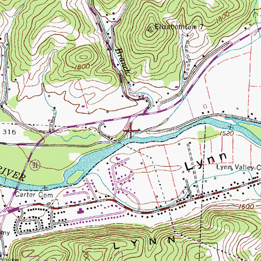 Topographic Map of Davis Branch, TN