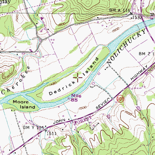 Topographic Map of Dedrick Island, TN