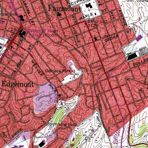 Topographic Map of Defriece Park, TN