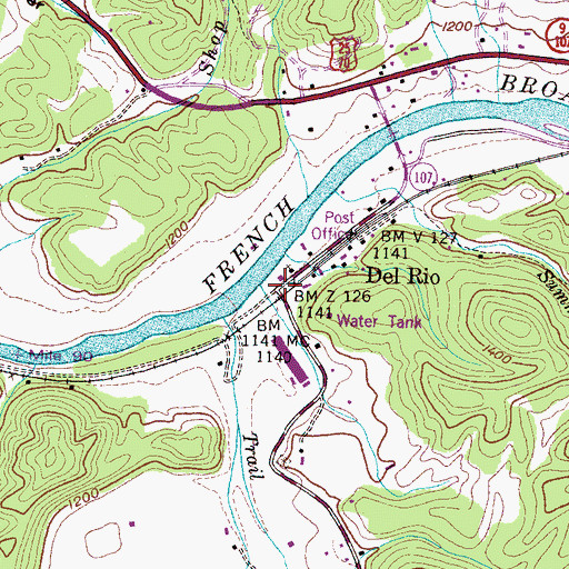 Topographic Map of Del Rio, TN