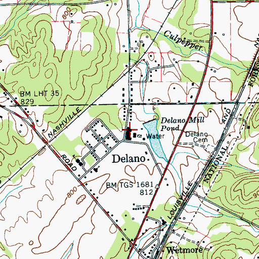 Topographic Map of Delano, TN