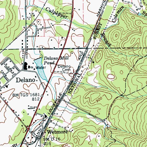 Topographic Map of Delano Cemetery, TN