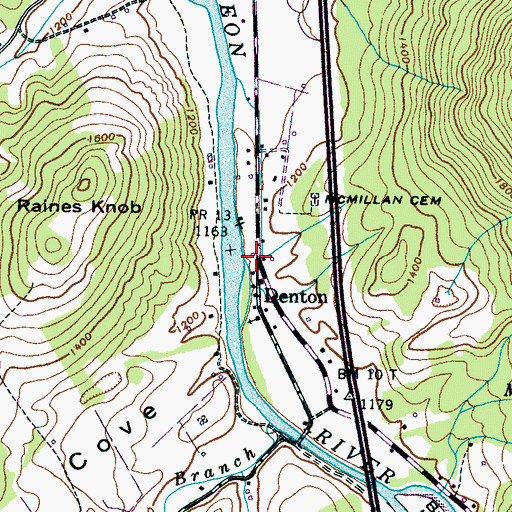 Topographic Map of Denton, TN