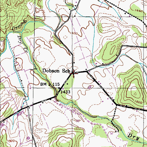 Topographic Map of Dobson School, TN