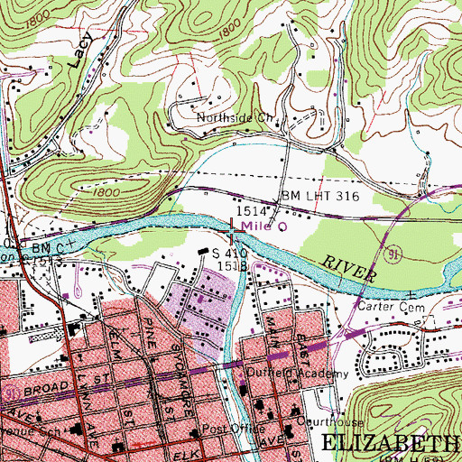 Topographic Map of Doe River, TN