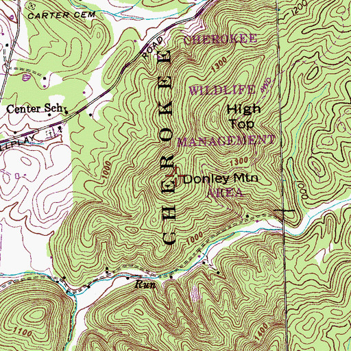 Topographic Map of Donley Mountain, TN