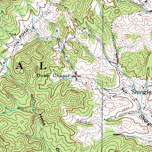 Topographic Map of Dowe Chapel, TN