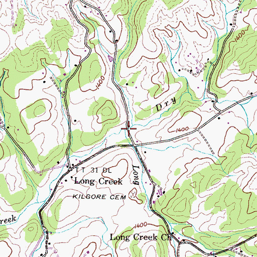 Topographic Map of Dry Branch, TN