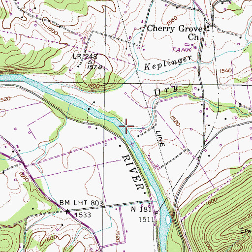 Topographic Map of Dry Creek, TN