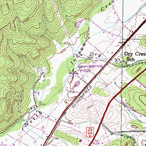 Topographic Map of Dry Creek, TN