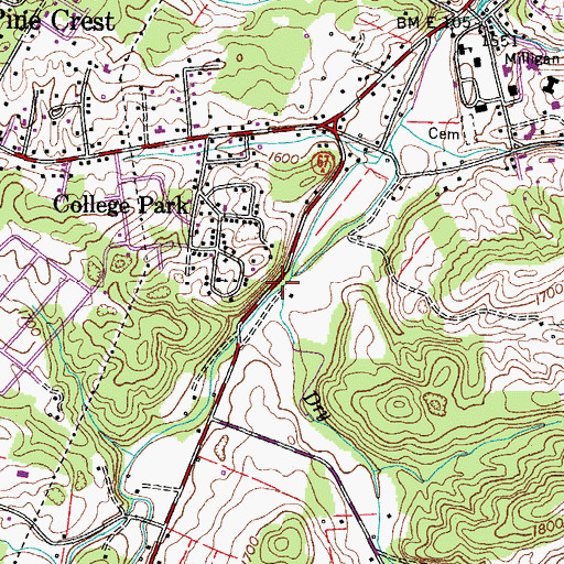 Topographic Map of Dry Creek, TN