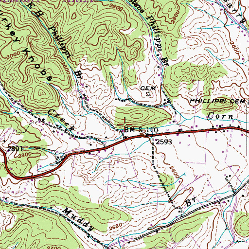 Topographic Map of E H Phillippi Branch, TN