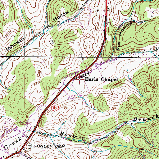 Topographic Map of Earls Chapel, TN